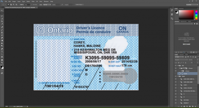Ontario Canada driving licence psd template