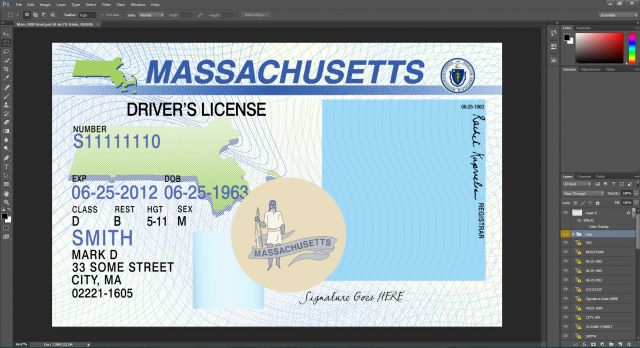Massachusetts driving licence psd template