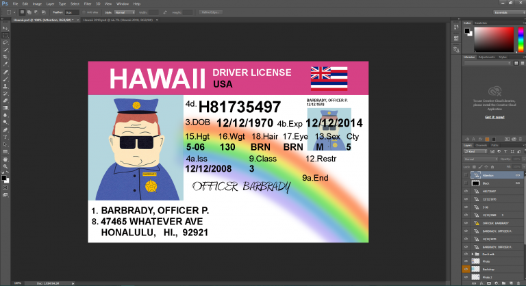 Hawaii driving licence psd template