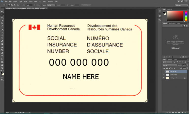 Canadian SIN card PSD Template