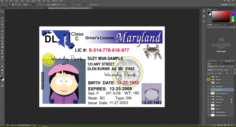 Maryland driving licence psd template