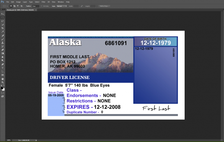 Alaska Driving Licence PSD Template