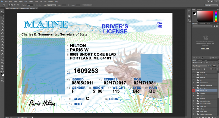 Maine driving licence psd template