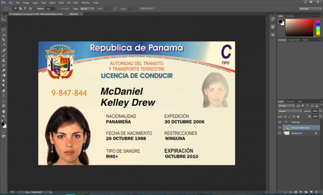Panama driving licence psd template