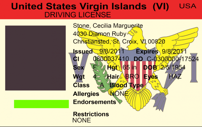US Virgin Islands driving licence psd template