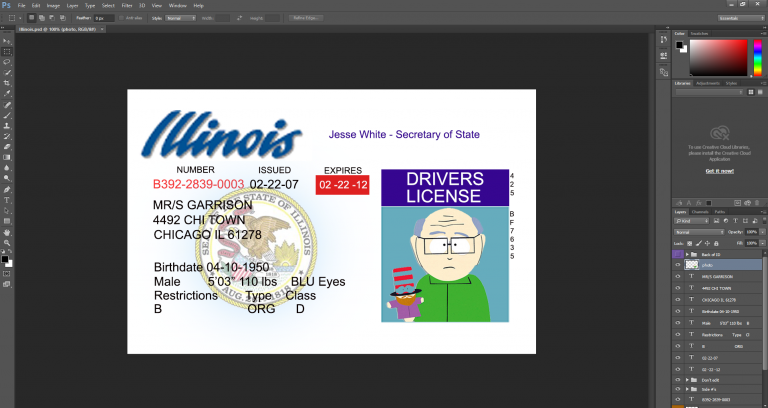 Illinois driving licence psd template