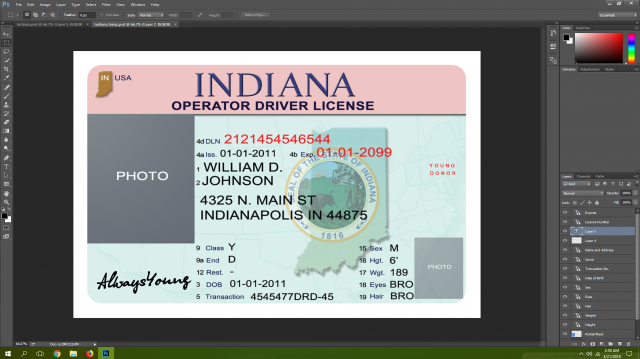 Indiana driving licence psd template