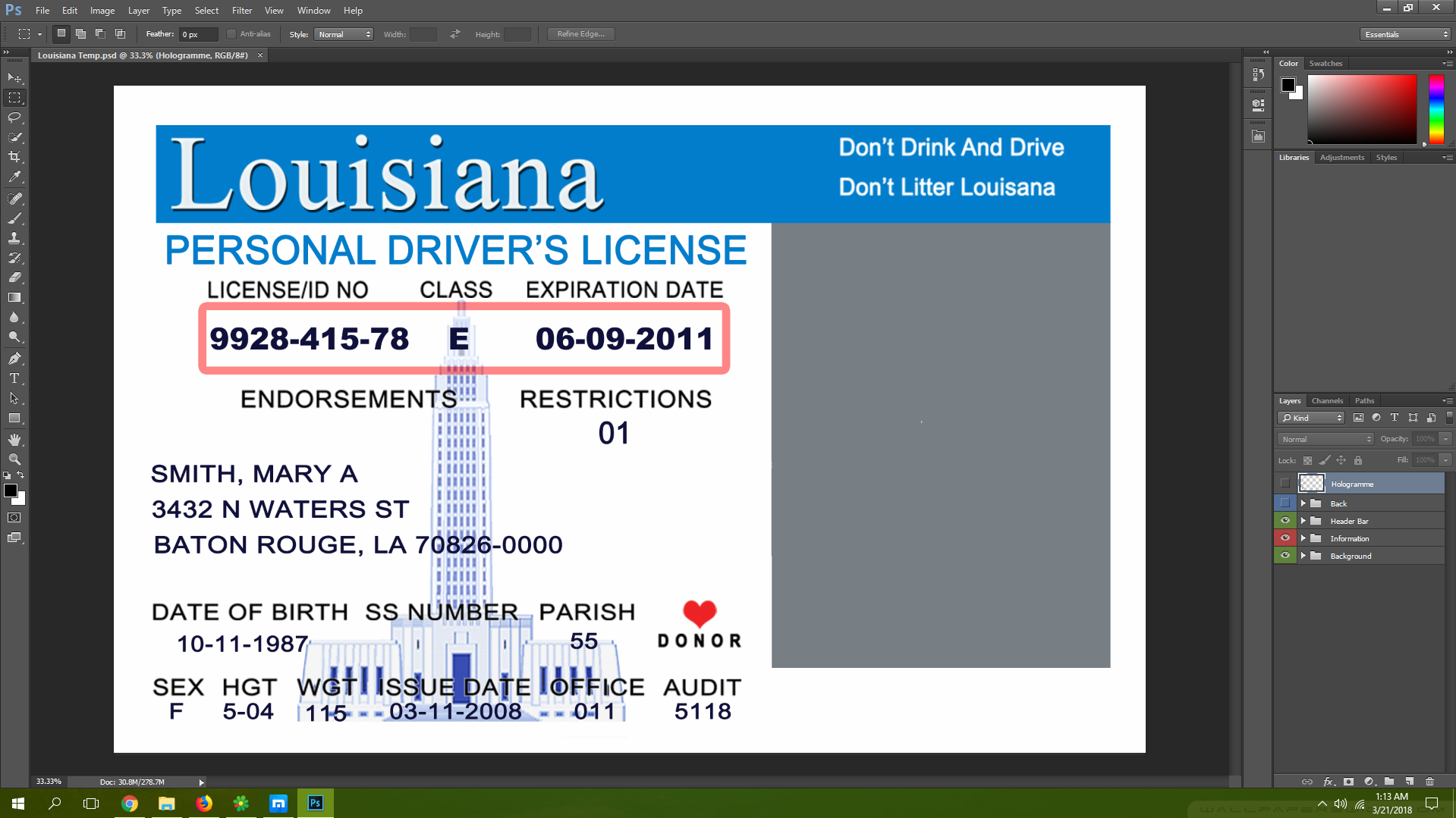Louisiana driving licence psd template 2019 free download