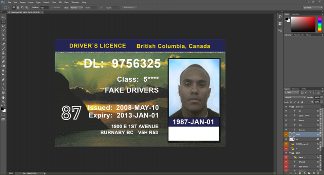 British Columbia Canada driving licence PSD Template